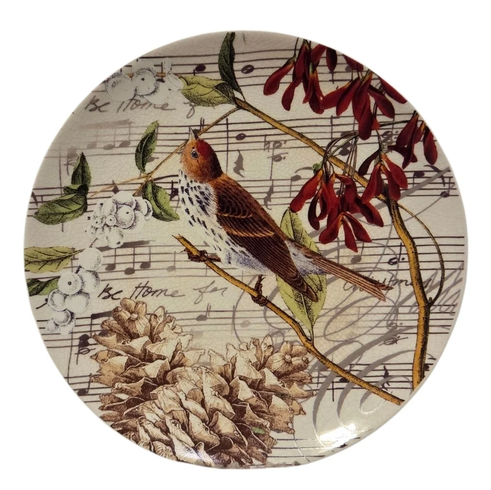 Pottery Barn Set Of 4 Christmas SongBirds Decoupage Salad‎ Dessert App Plates